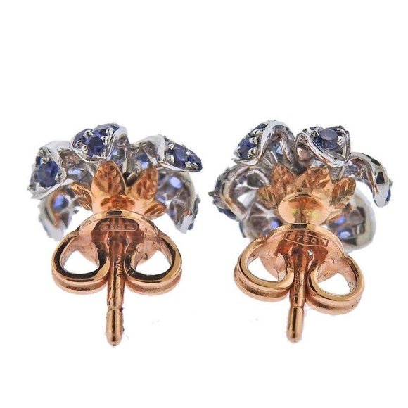 Gucci Flora Orchid Gold Diamond Sapphire Stud Earr - Picture 5 of 8